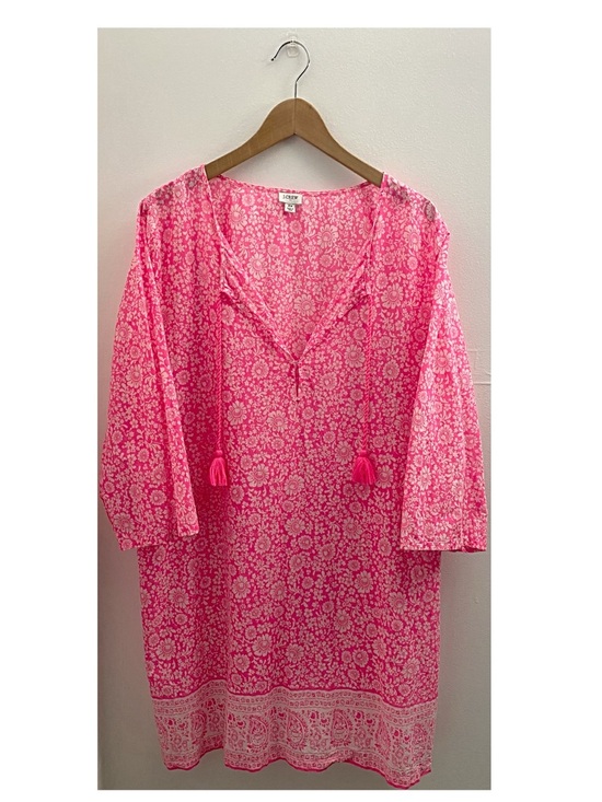 J. Crew Factory Dresses & Skirts - J.Crew Border-Printed Cover-Up Tunic Dress in Bright Pink Size 2X Beach Vacation